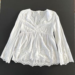 L.O.G.G. H&M White Embroidered Long Sleeve Top